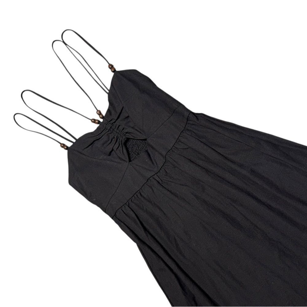 JASON WU Dbl Strap Linen w/ Cutout & wooden Beads on straps maxi dress sz small - Picture 4 of 8